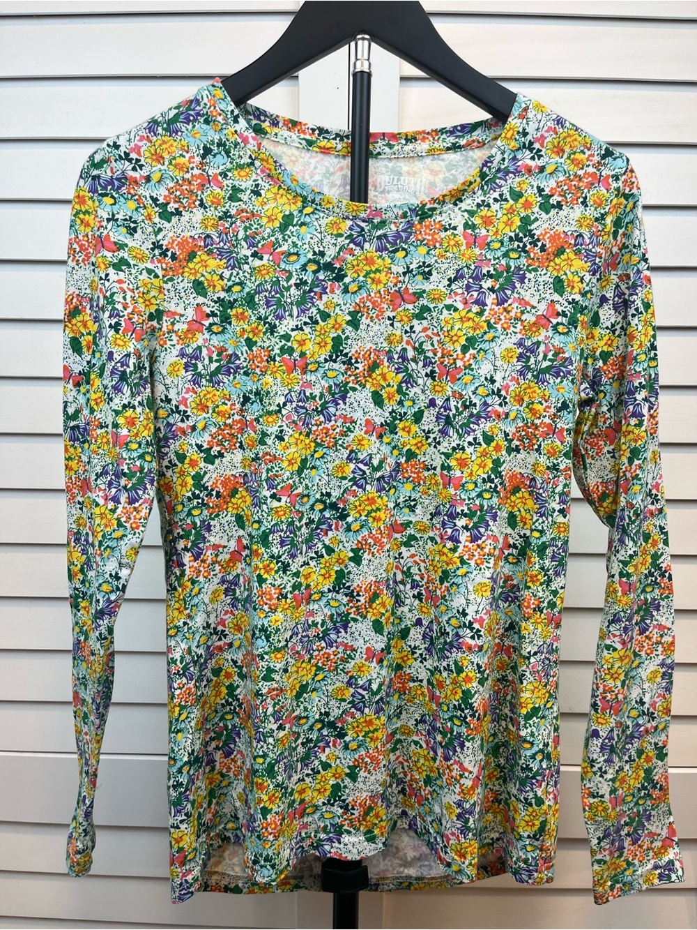 Floral Long-Sleeve Crewneck Top - Multicolor